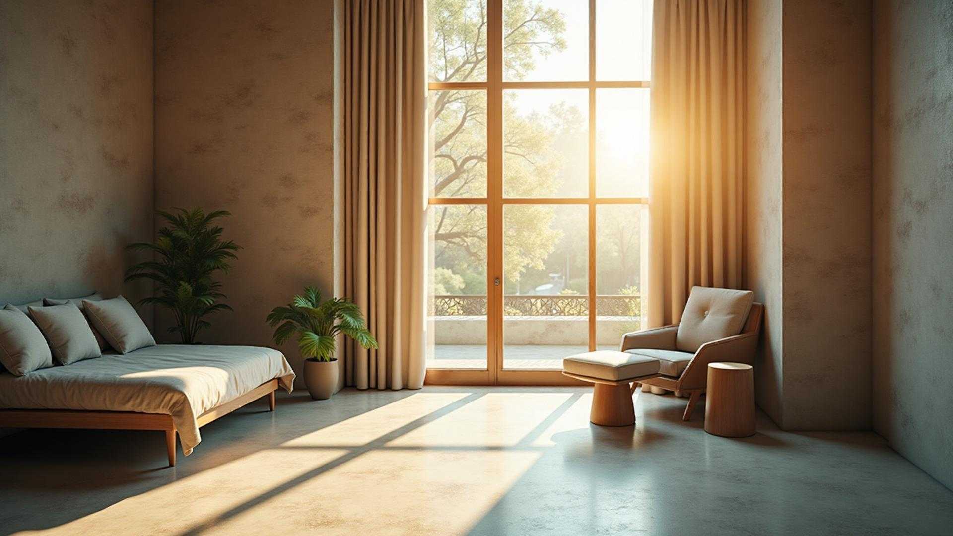 Modern hotel lobby with natural lighting and subtle technology integration